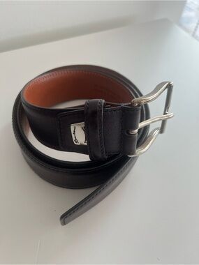 Santoni Men’s Designer Leather Belt – Textured Dark Brown/Black 110/44